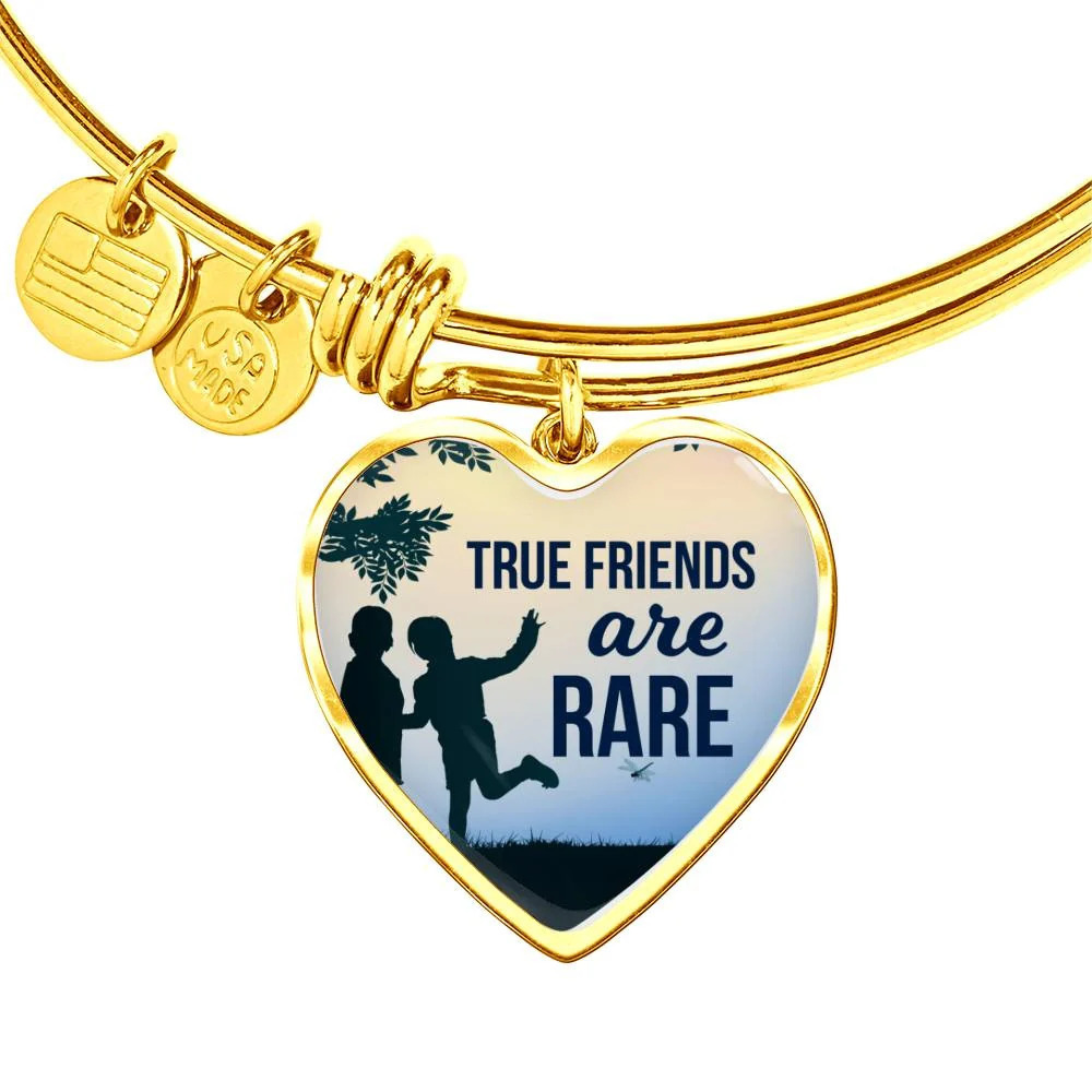 True Friends Are Rare Personalized Engraved Gold Heart Bangle Bracelet Custom